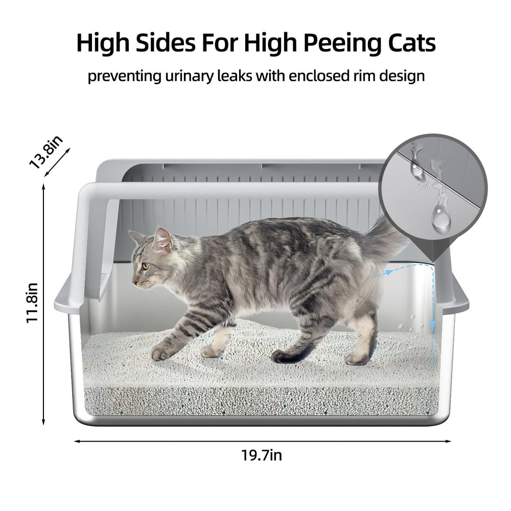 Fooalgo stainless steel cat litter box high-wall design blocks leaks and odors