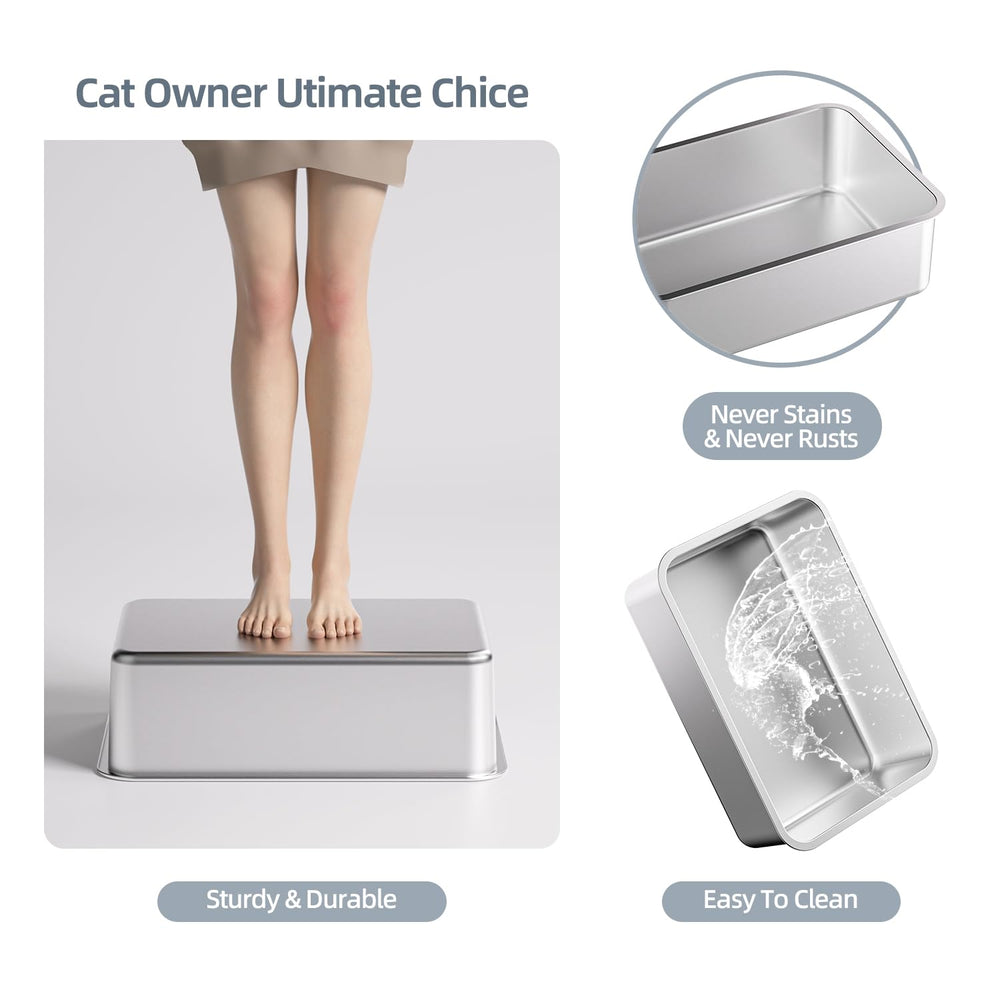 Fooalgo stainless steel cat litter box non-stick surface simplifies cleaning