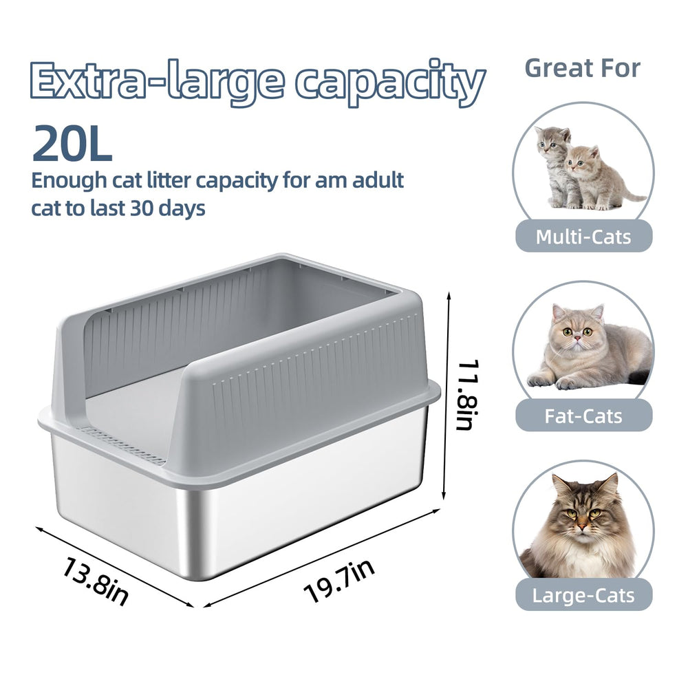 Fooalgo stainless steel cat litter box open top for easy access and cleaning