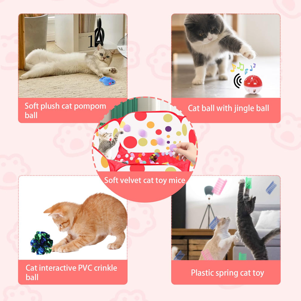Fooind Cat Ball Pit includes 10 jingle balls for sensory stimulation