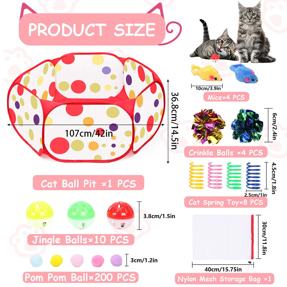 Fooind Cat Ball Pit with 200 pom-poms ready for interactive hunting fun
