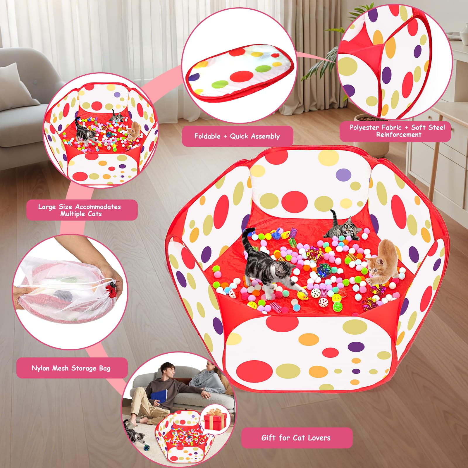 Fooind Cat Ball Pit includes 4 crinkle balls to spark curiosity