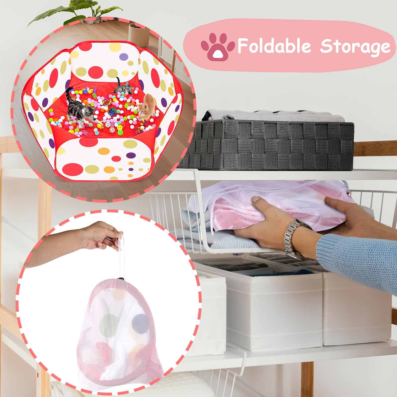 Fooind Cat Ball Pit memory steel frame provides sturdy, secure play