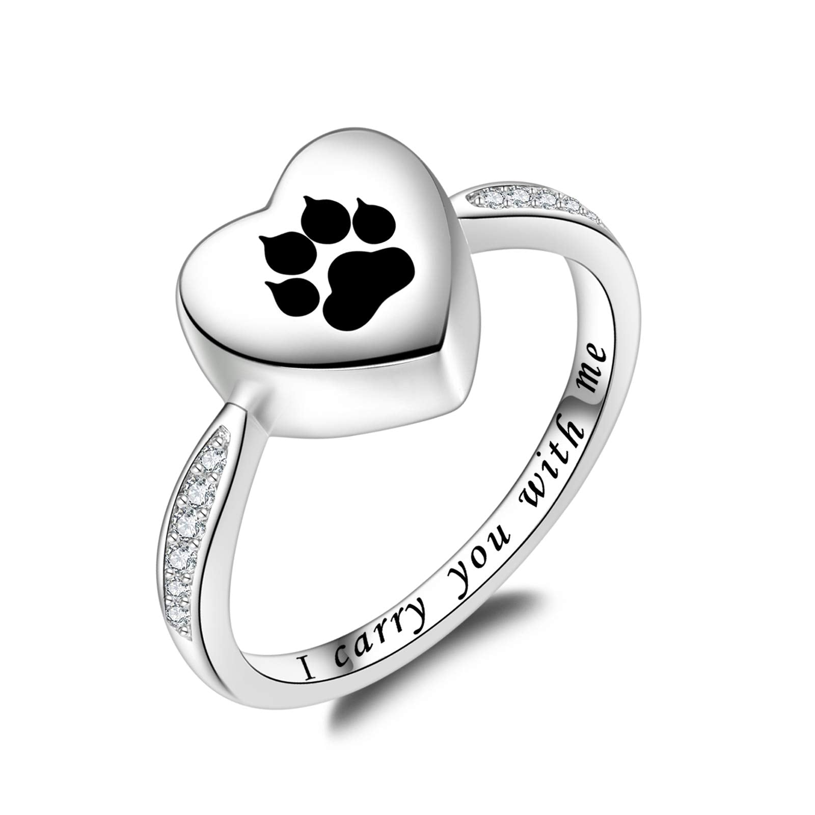 Fookduoduo sterling silver paw print urn ring closeup, durable keepsake for pet ashes