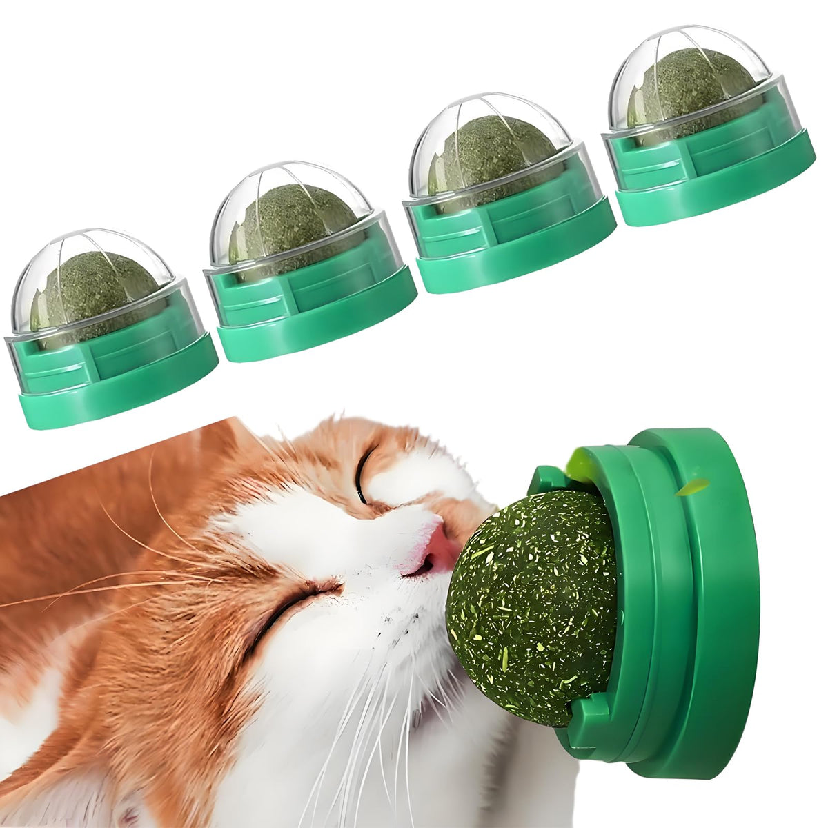 FOONEA catnip balls attached to wall for interactive licking and enrichment.