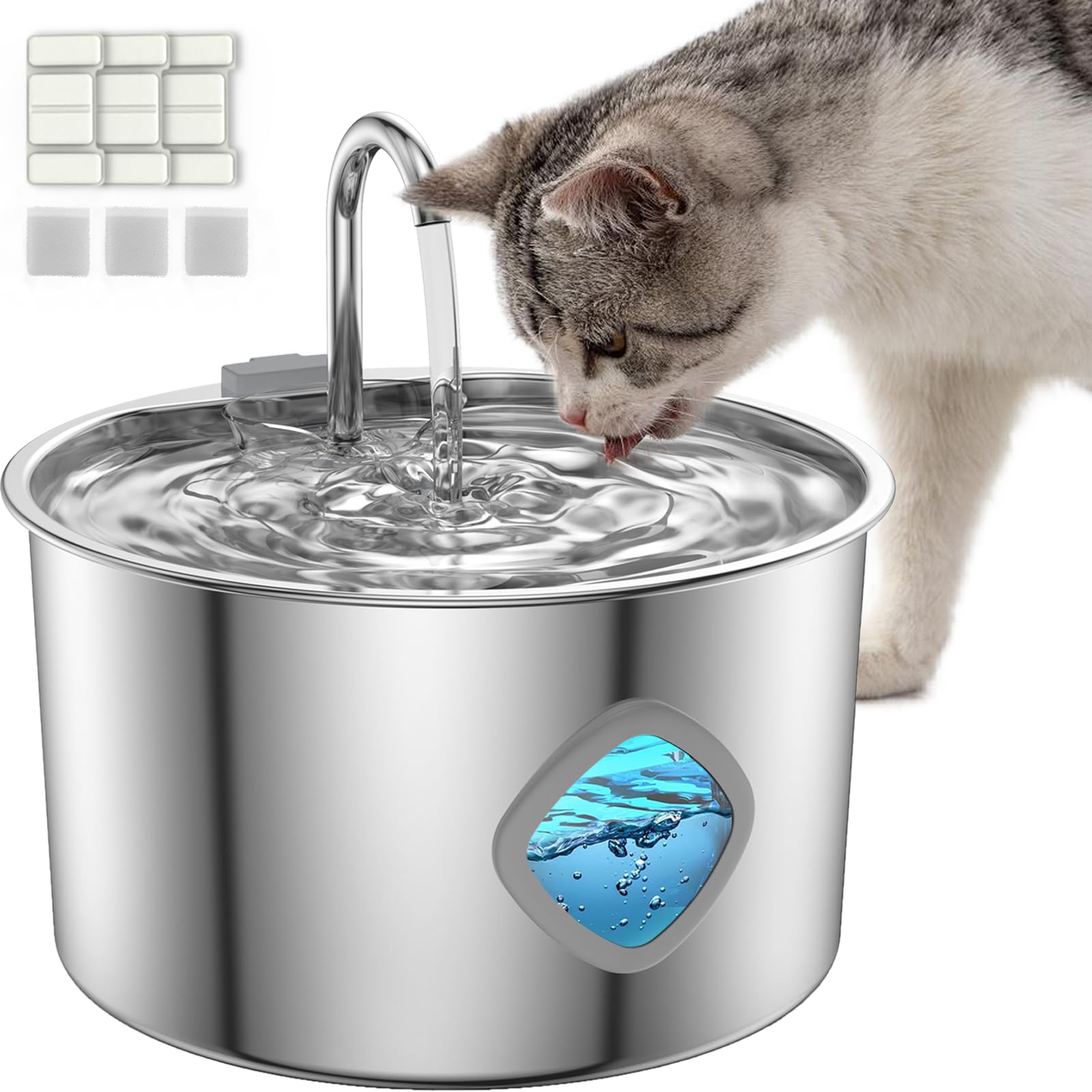 FOOPOMARY Cat Water Fountain 3.2L front view highlighting large capacity for multi-pet hydration