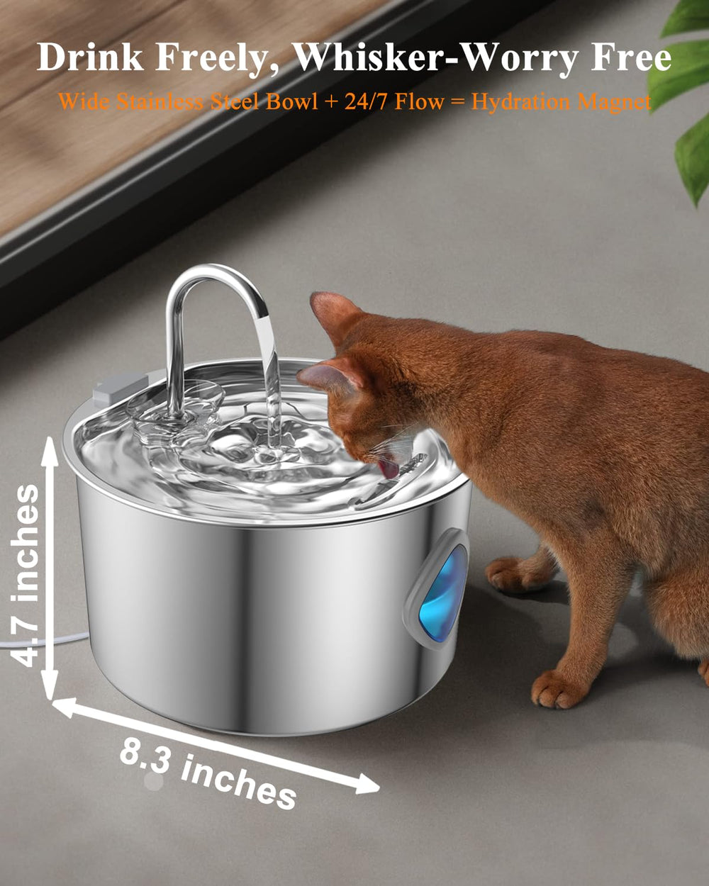 FOOPOMARY Cat Water Fountain 3.2L quiet pump image illustrating near-silent operation