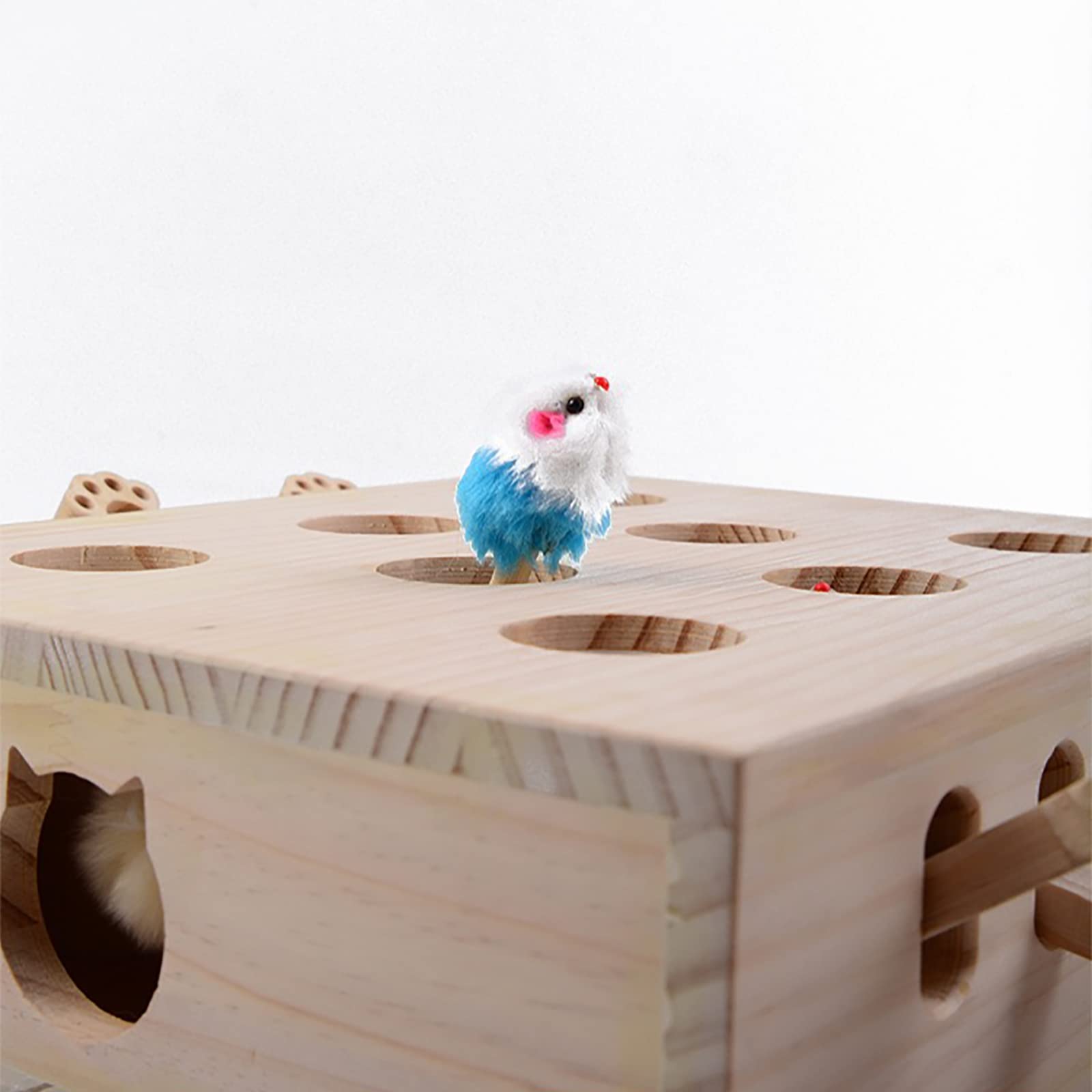 FOOPOMARY wooden cat toy close-up emphasizes safe, non-toxic materials for pets