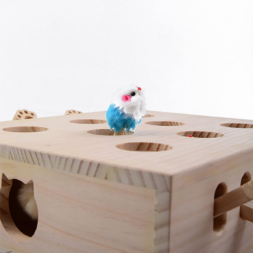 FOOPOMARY wooden cat toy close-up emphasizes safe, non-toxic materials for pets