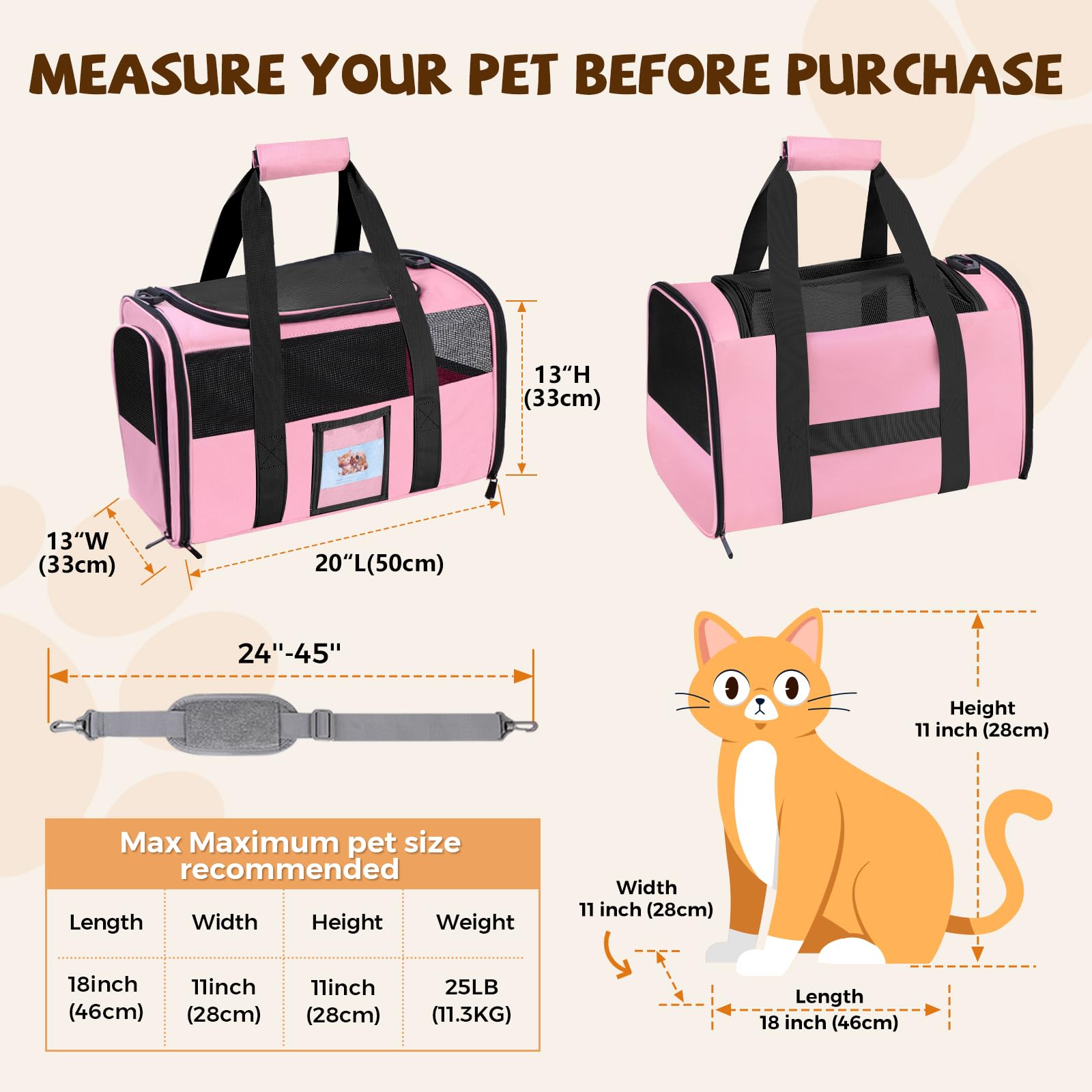 FOORLON Cat Carrier under-seat airline approval allows convenient in-cabin journeys