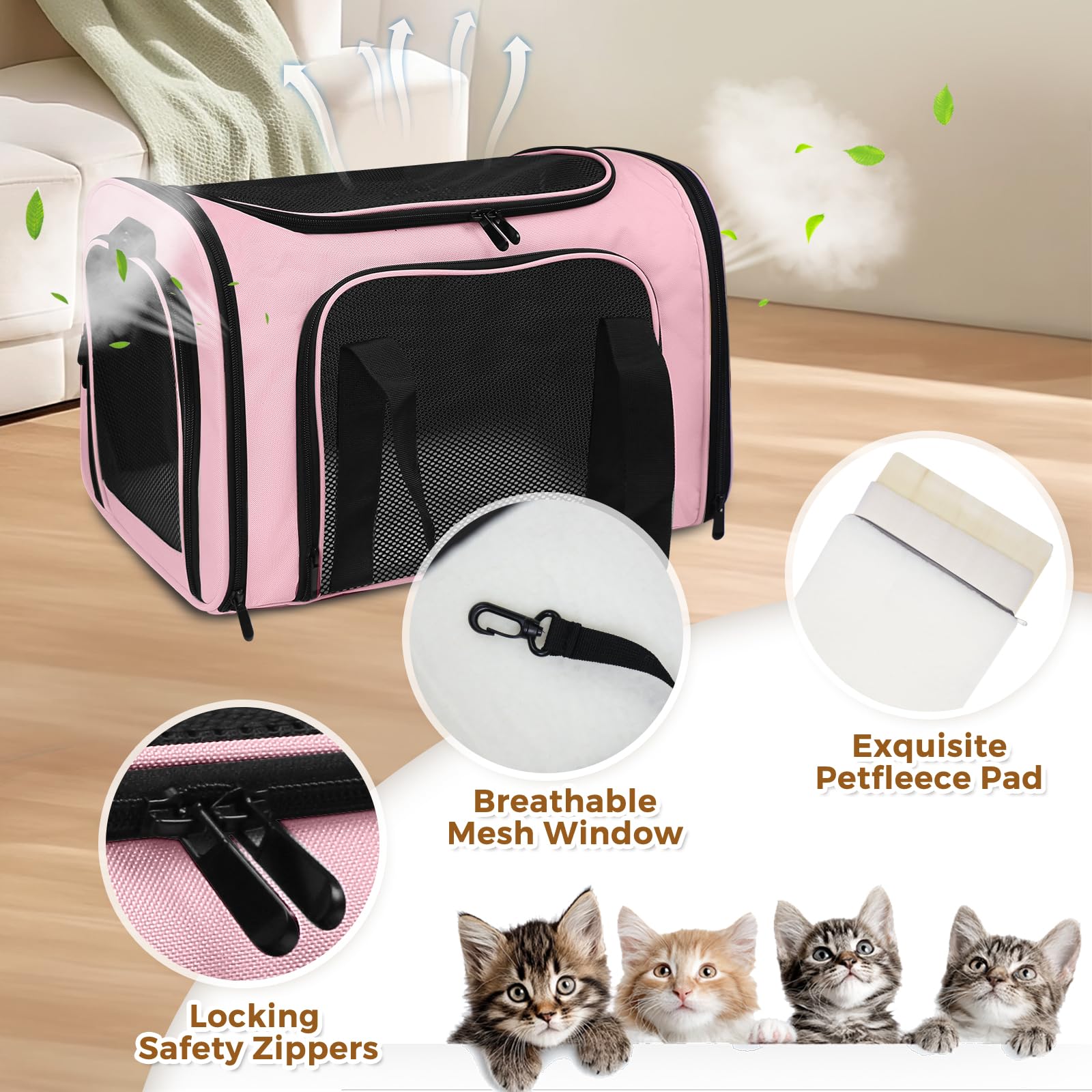 FOORLON Cat Carrier Soft breathable mesh windows promote airflow and reduce pet stress.