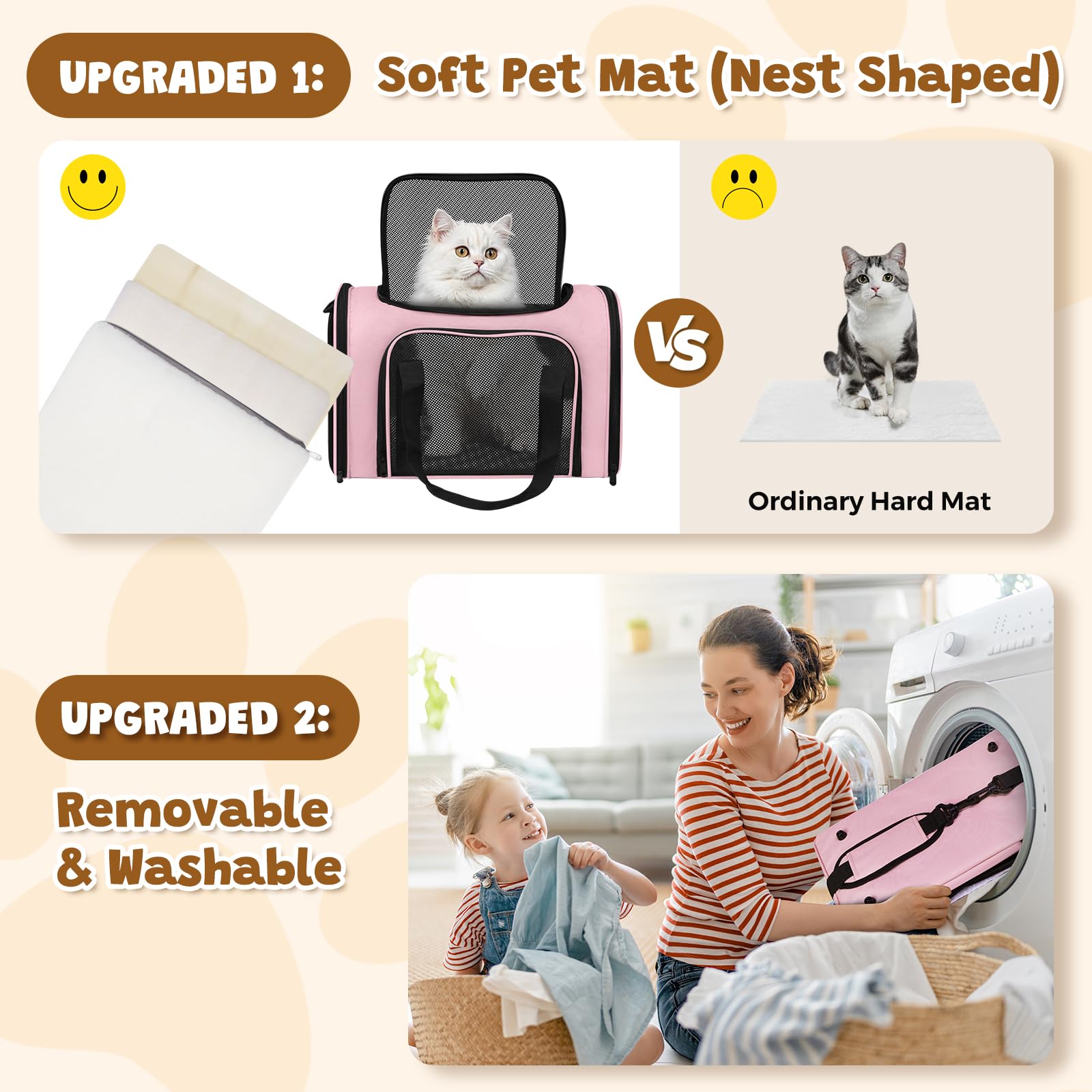 FOORLON Cat Carrier Soft padded handles and shoulder strap ease carrying during trips.