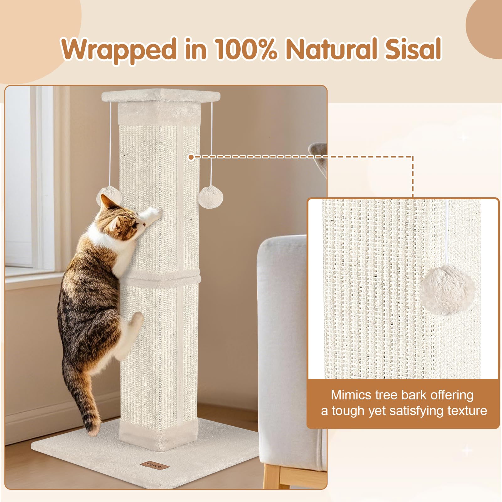 Fopetfy furniture-protecting cat post offers a dedicated scratch space reducing household wear