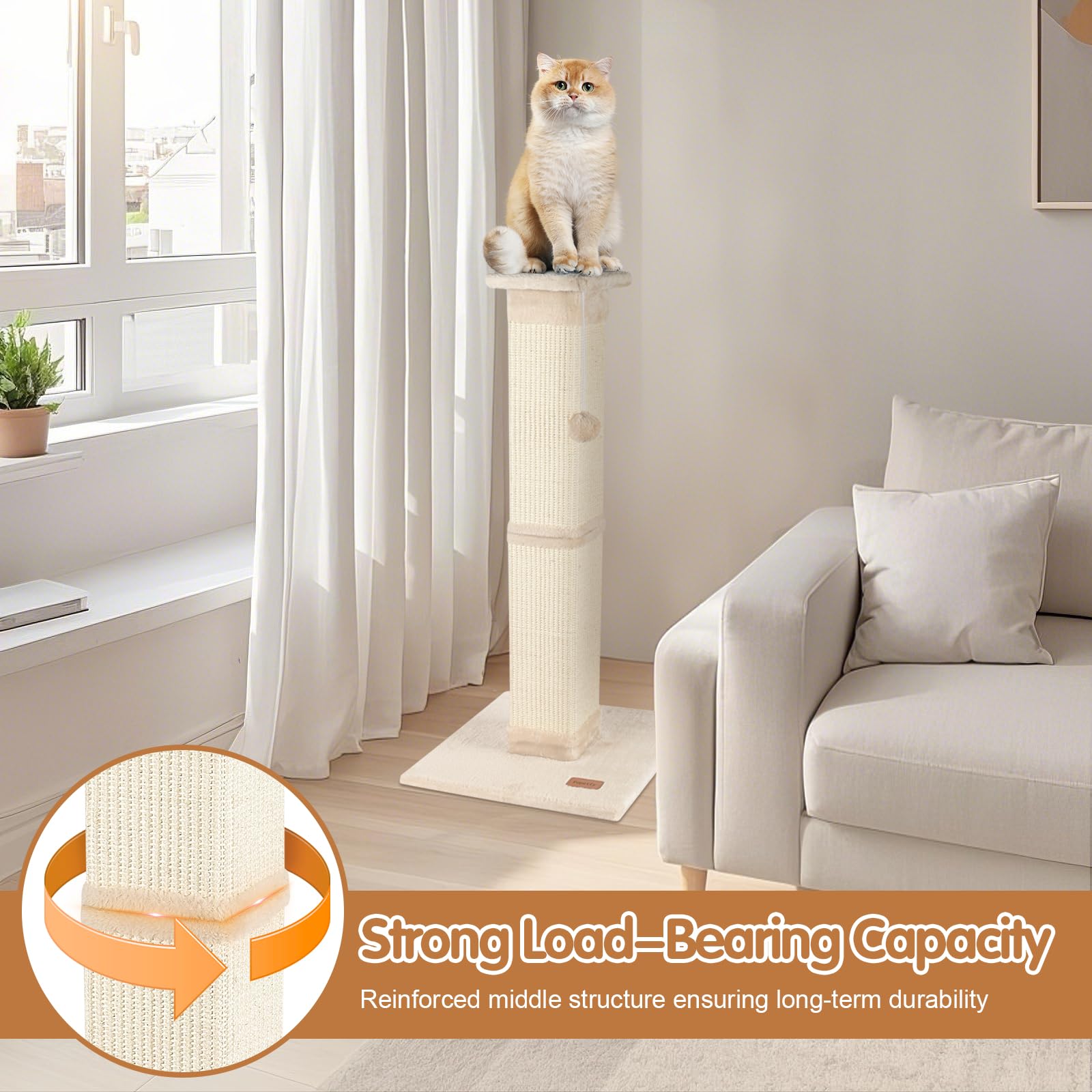 Fopetfy stable-base cat post showcases 15.7 inch square base for steady posts and safe climbing