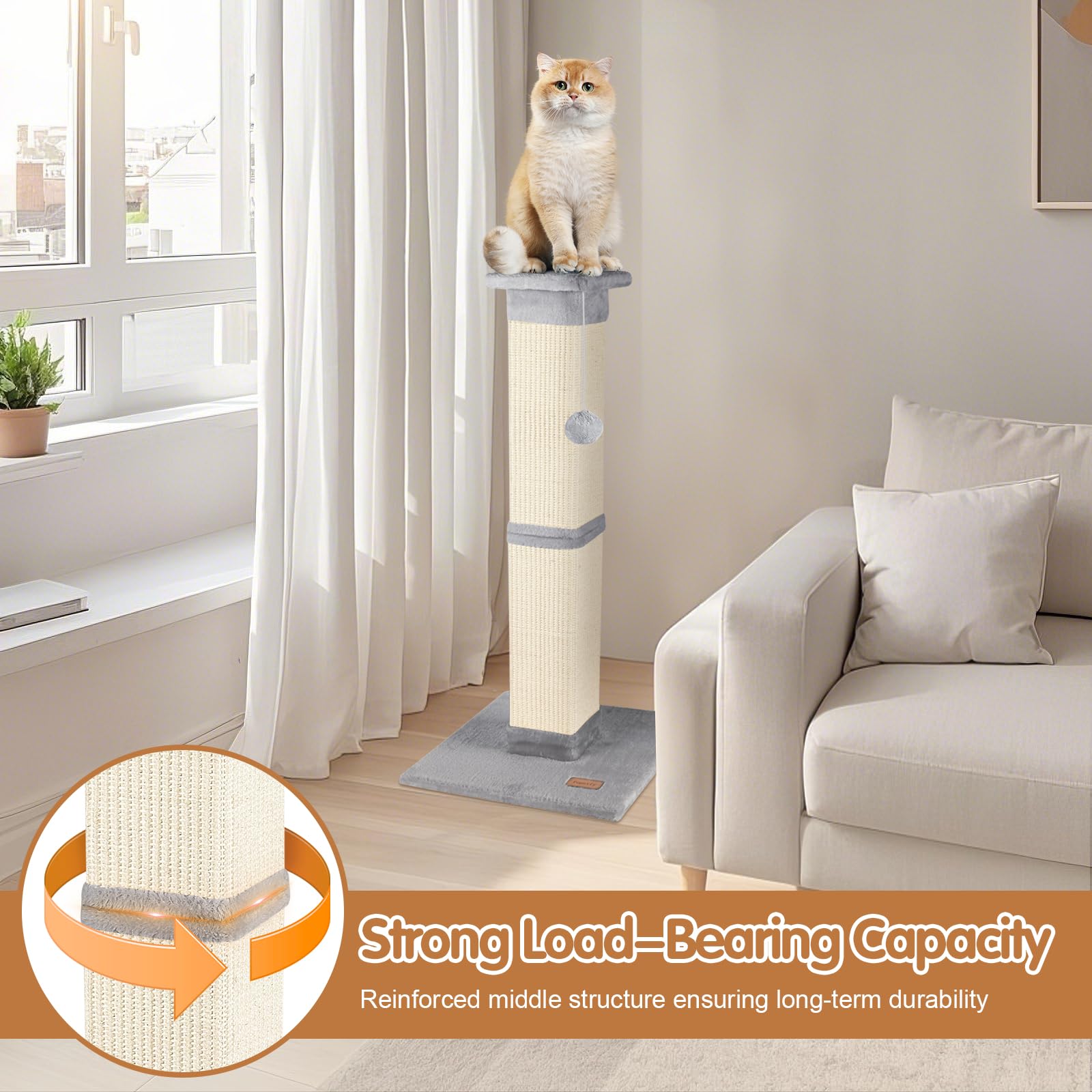 Fopetfy stable square base ensures safe, wobble-free climbing and scratching sessions.