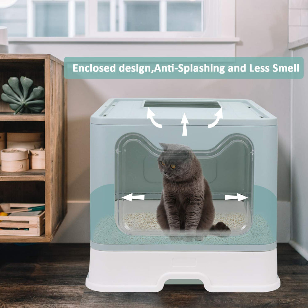 Fophop blue foldable design, portable travel-friendly cat potty for outings.