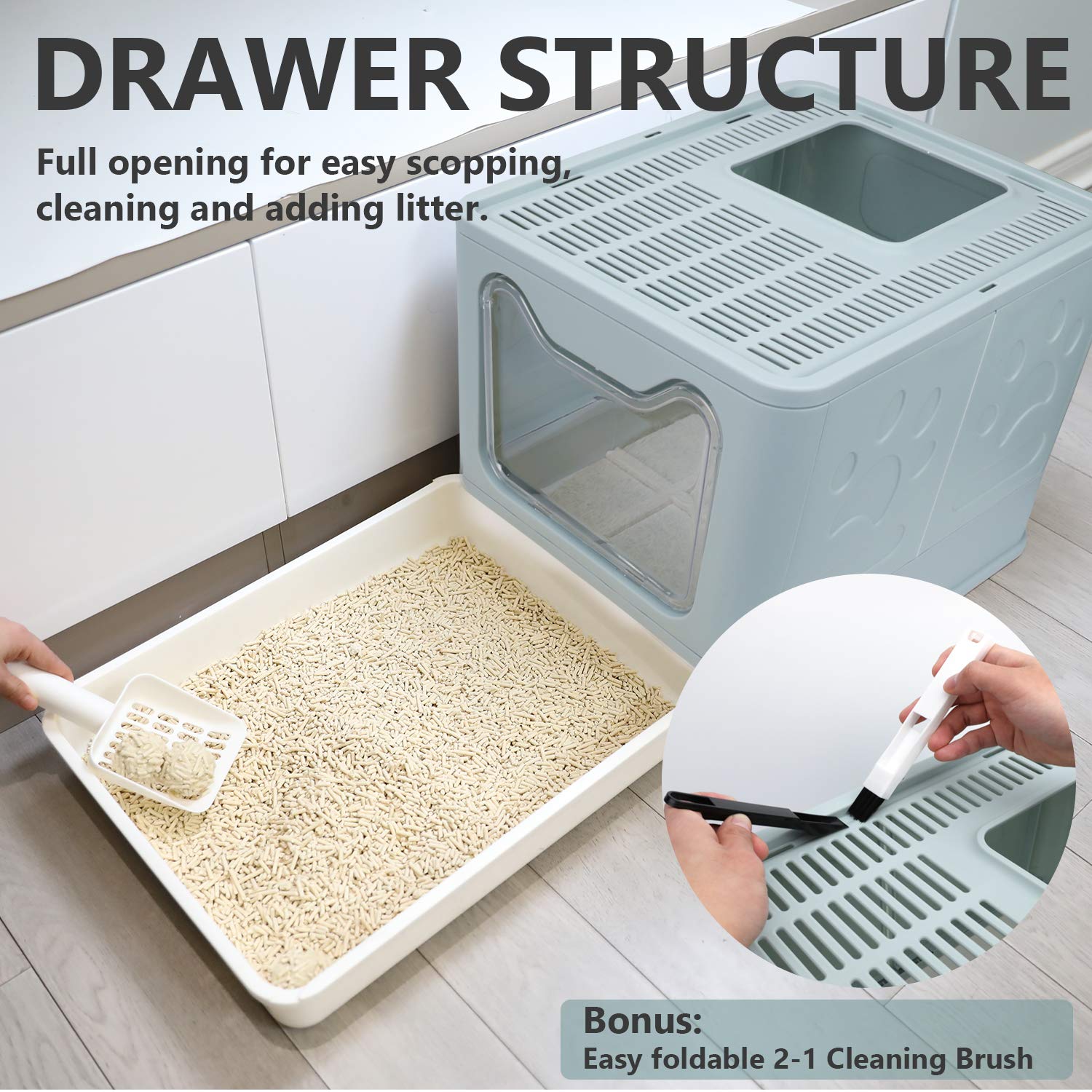 Fophop blue cat litter box materials, pet-safe plastics ensure lasting durability.