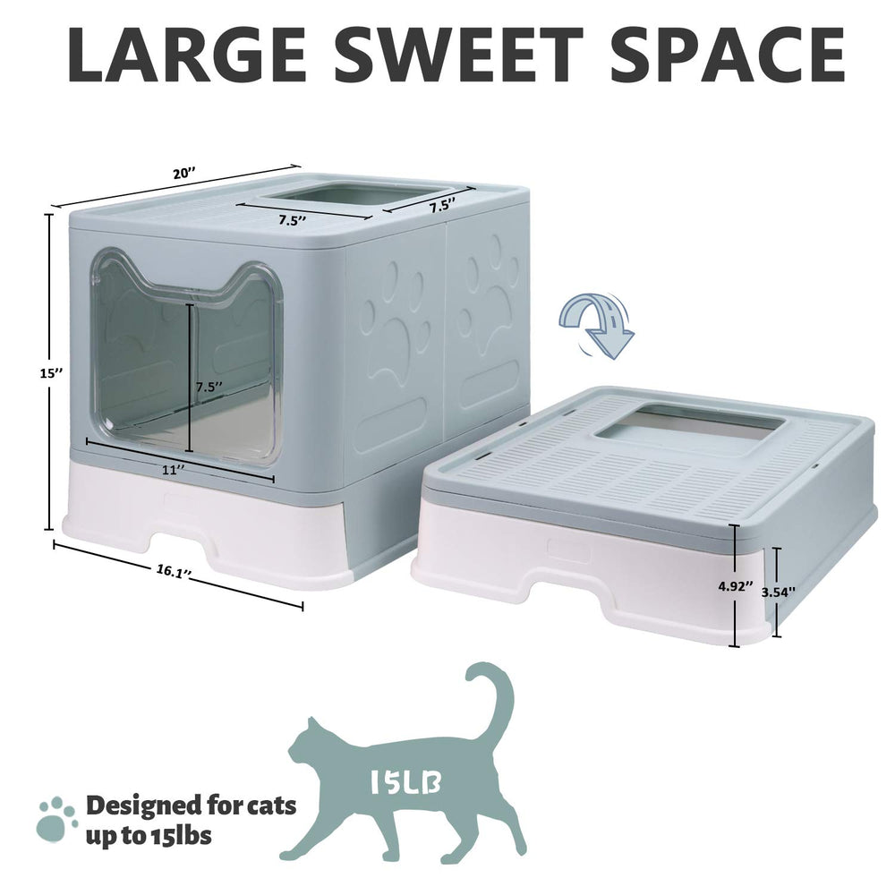 Fophop foldable litter box blue, open top entry image for easy access and cleaning.