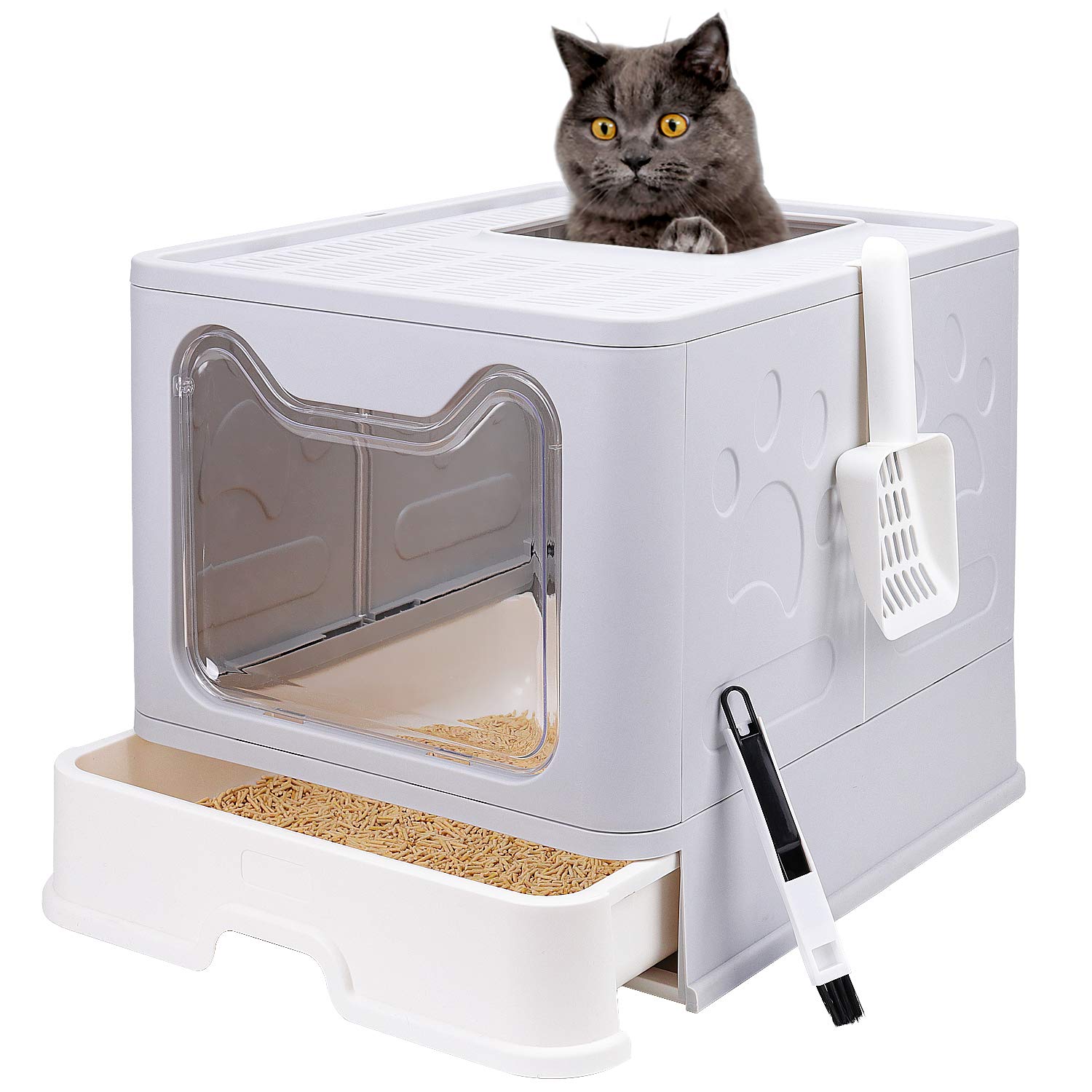 Fophop foldable cat litter box with lid provides privacy and easy storage.