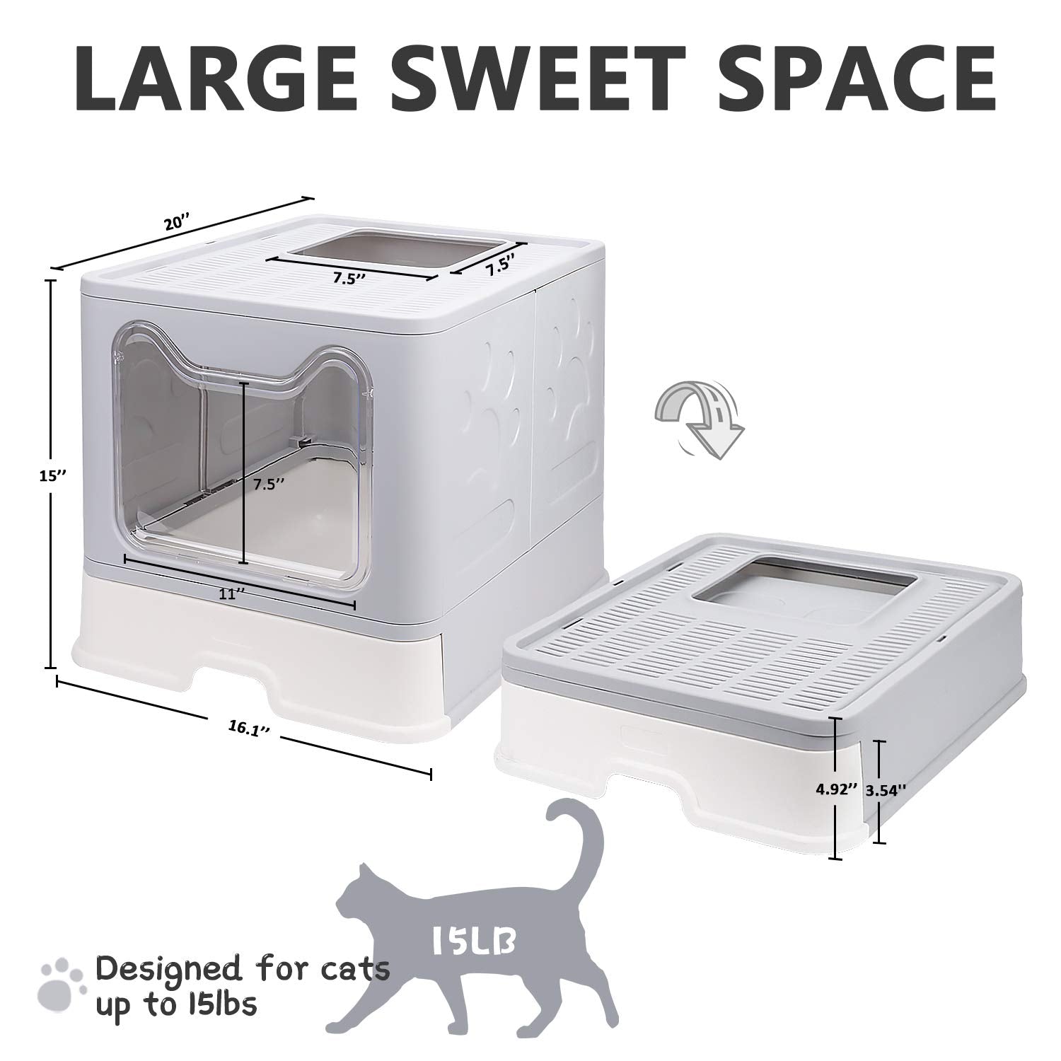 Fophop foldable cat litter box top-entry reduces litter scatter during entry and exit.
