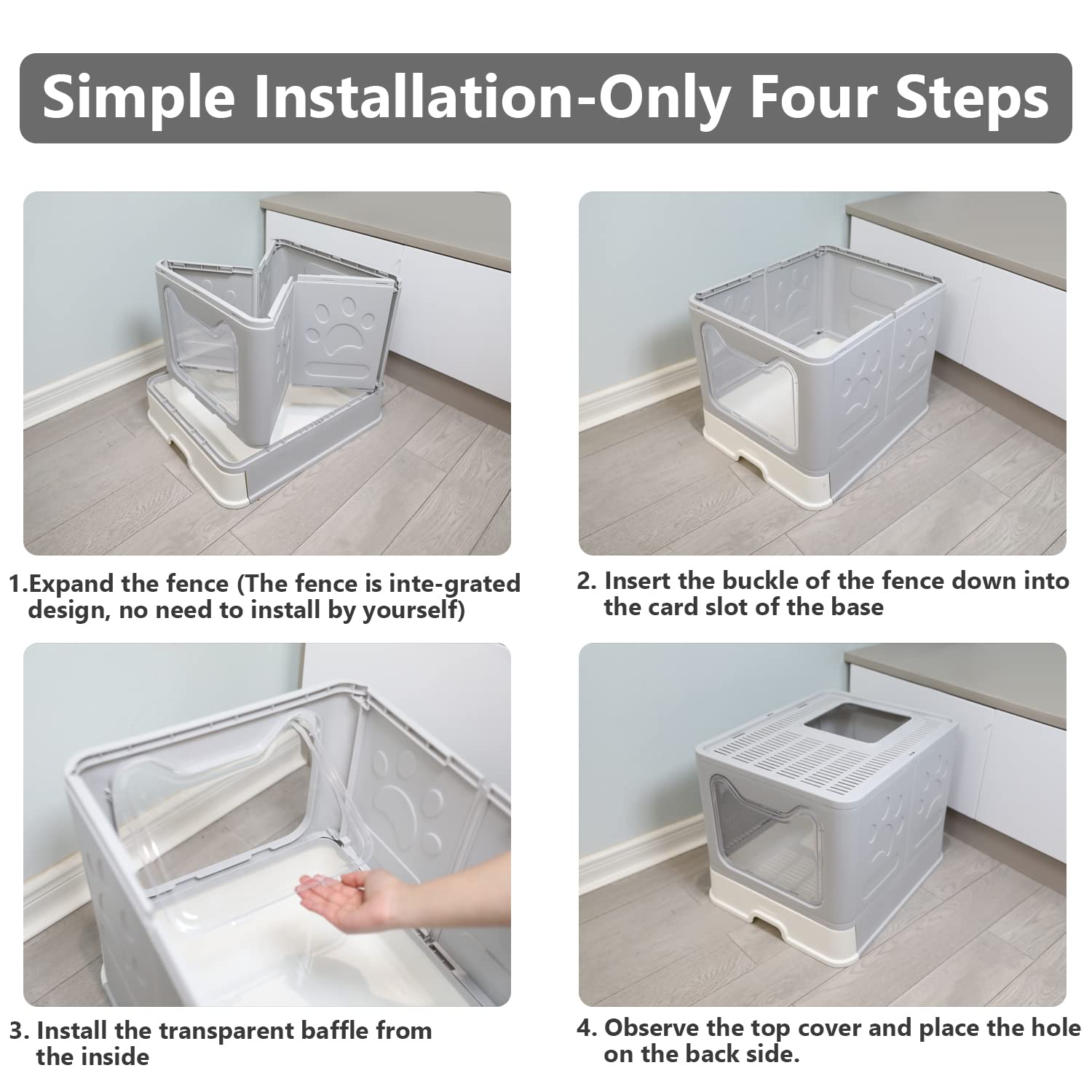 Fophop foldable cat litter box stays travel-ready and portable in grey.