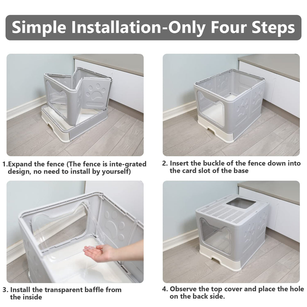 Fophop foldable cat litter box stays travel-ready and portable in grey.