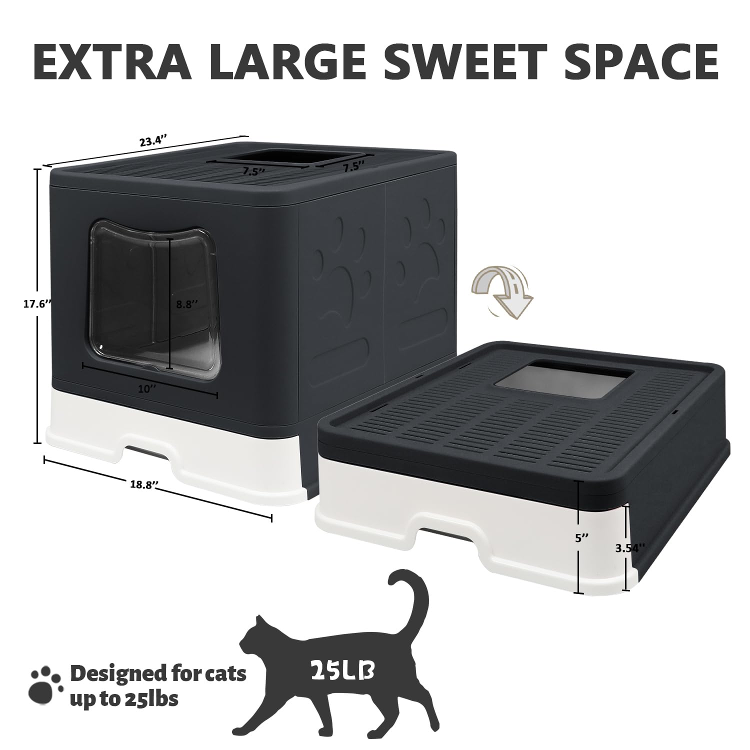Fophop foldable litter box front-entry top-exit—eases entry and reduces litter scatter.