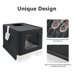 Fophop litter box with pull-out drawer and included scoop—easy cleaning, minimal mess.