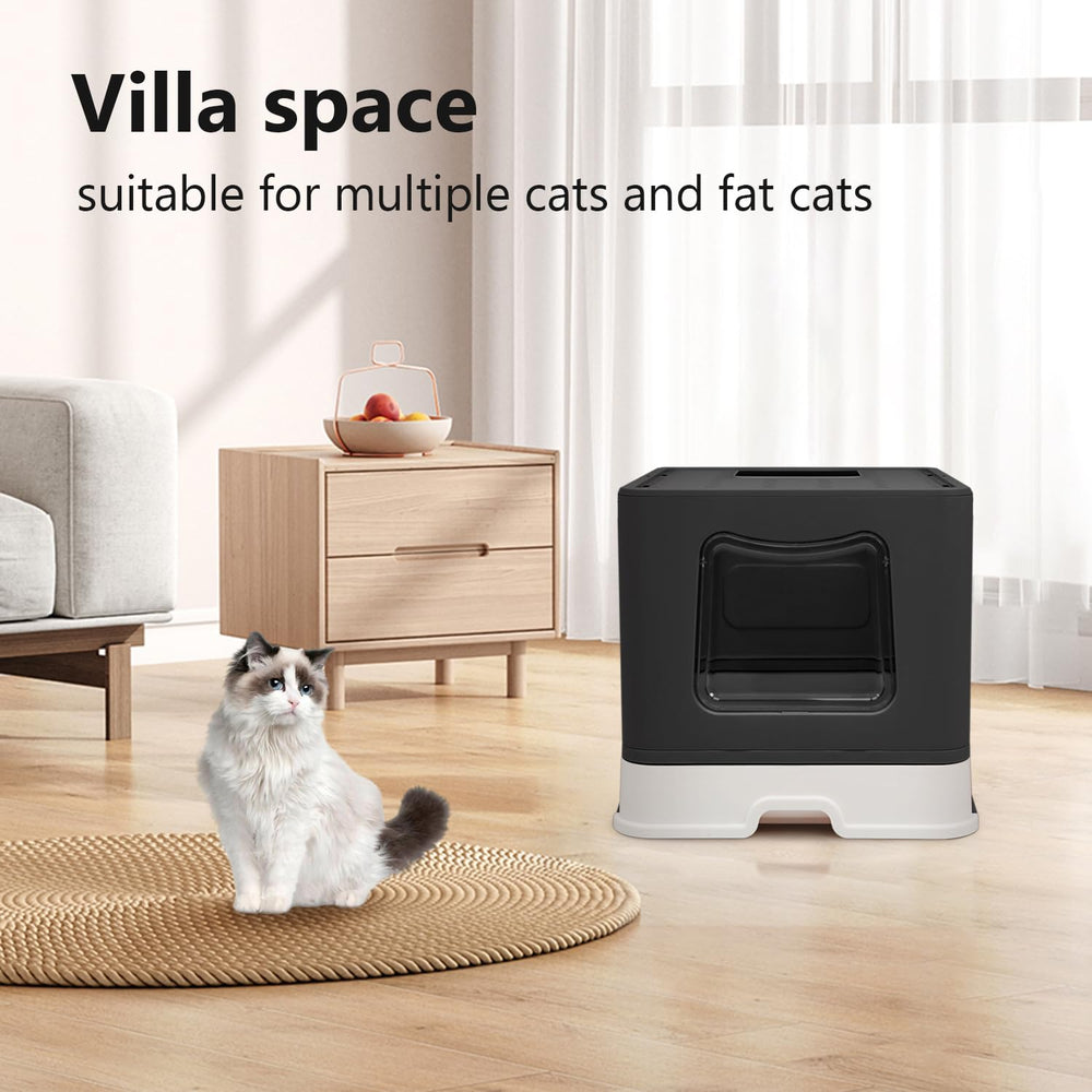 Fophop top-entry design helps prevent spills and promotes controlled cat access.