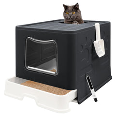 Fophop XL foldable cat litter box with lid demonstrates portable, travel-ready privacy for cats.