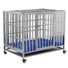 FoQualy collapsible dog crate setup showcases easy assembly for quick use.