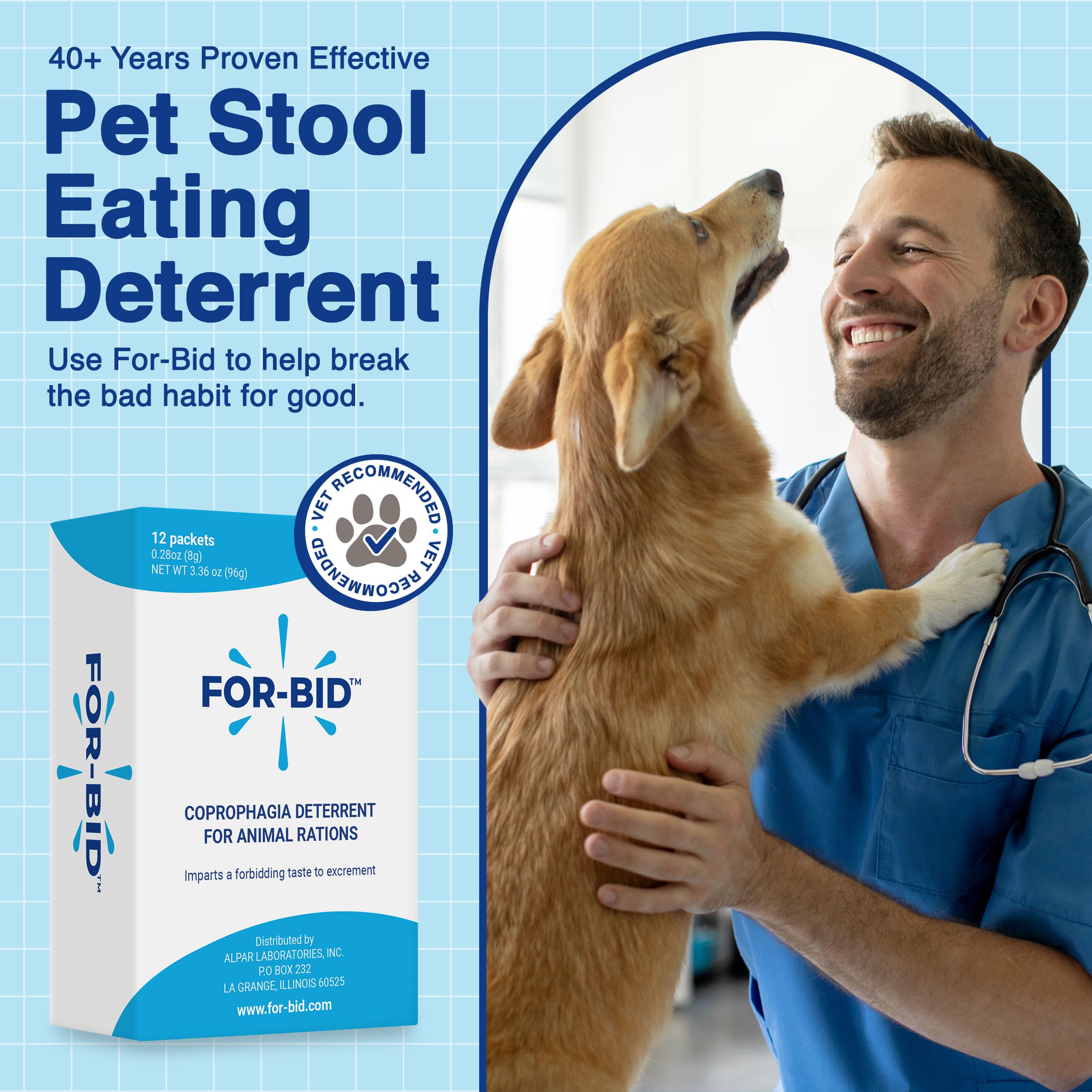 For-Bid powder sprinkled on pet food highlighting simple daily use.