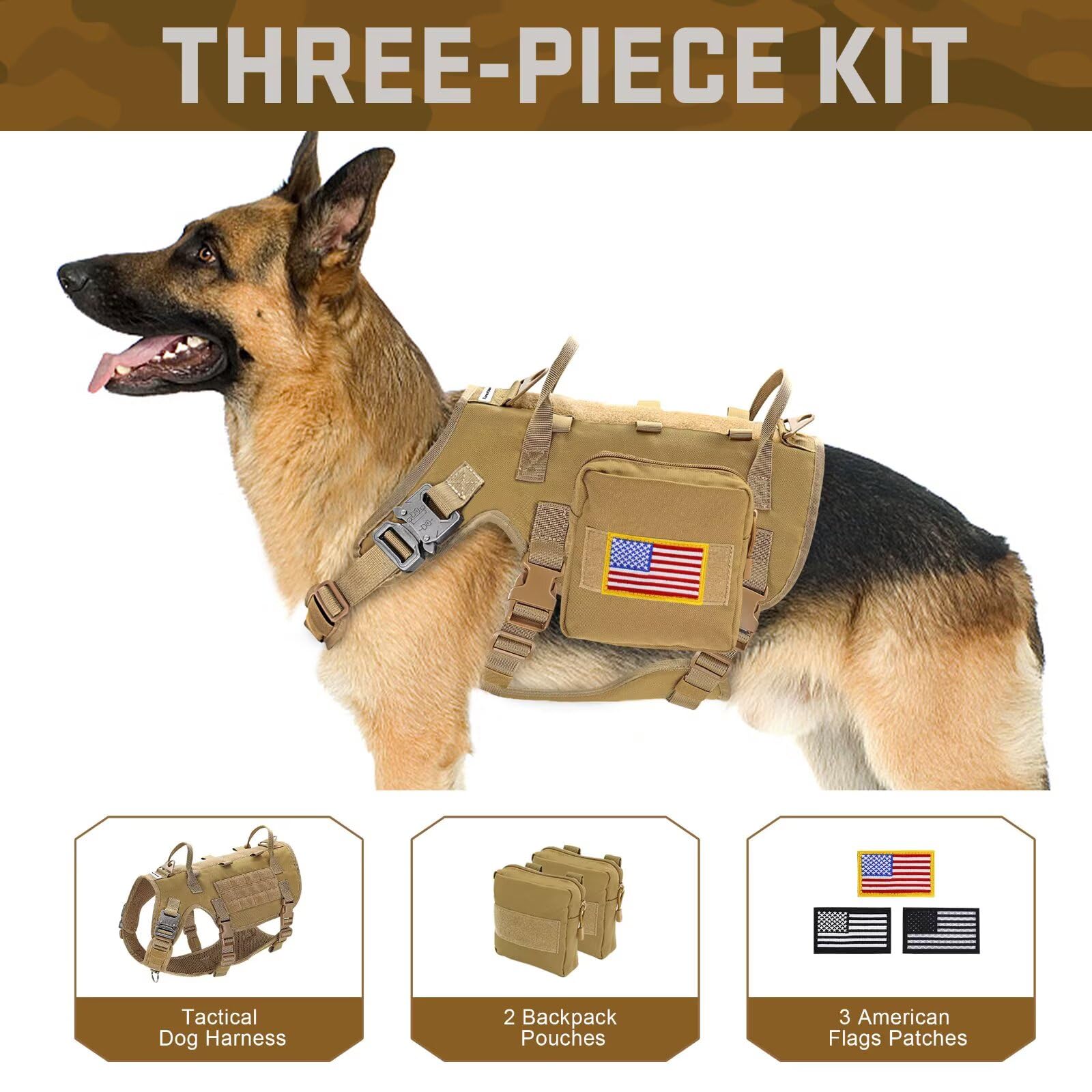 Forestpaw harness medium side with MOLLE pouches for treats and gear during hikes.