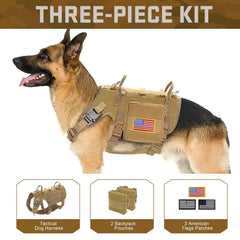 Forestpaw harness medium side with MOLLE pouches for treats and gear during hikes.