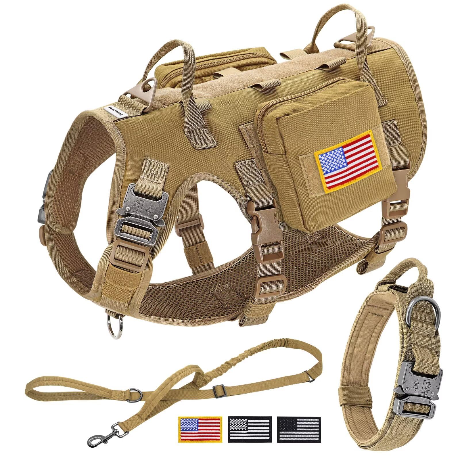 Forestpaw tactical harness front view shows D-ring control for steady, safe walks.
