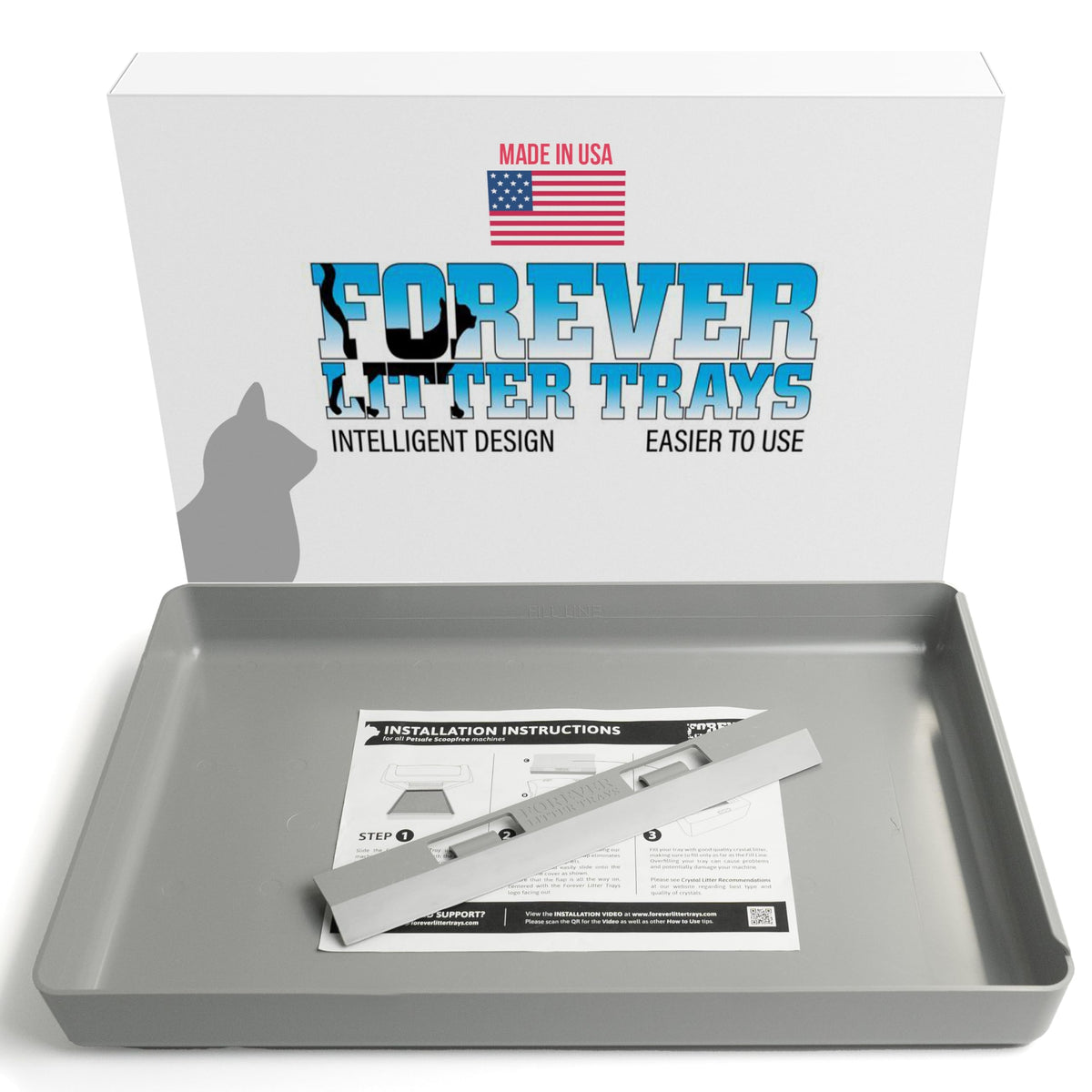 Forever Litter Tray front view shows sturdy, reusable design for easy scooping