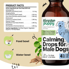 Forever Puppy Calming Drops bottle back view reveals clean blend