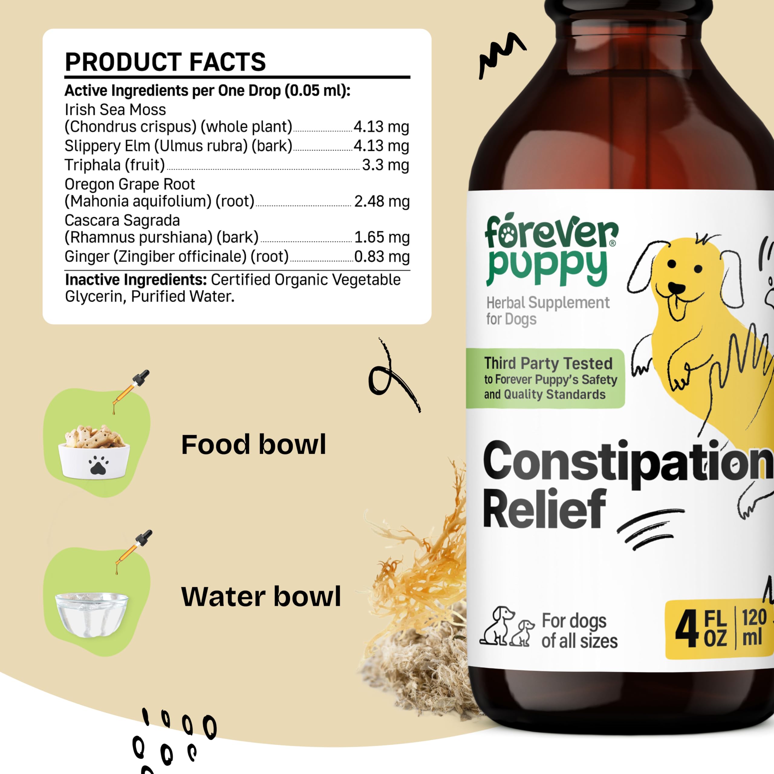 Forever Puppy dog-digestive-health-drops-dispense showcases easy-to-add fiber support