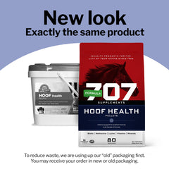 Formula 707 Hoof Health label detail highlights key hoof-support ingredients.