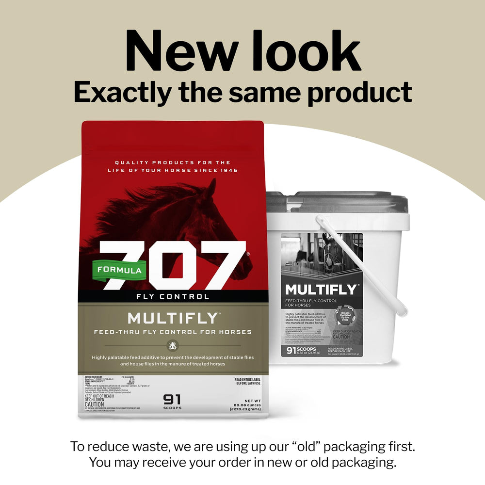Formula 707 MultiFly pellets inside bag showing palatable alfalfa-wheat base