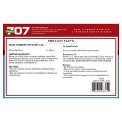 Formula 707 psyllium pellets serving dish showing monthly use for sand and mineral management.