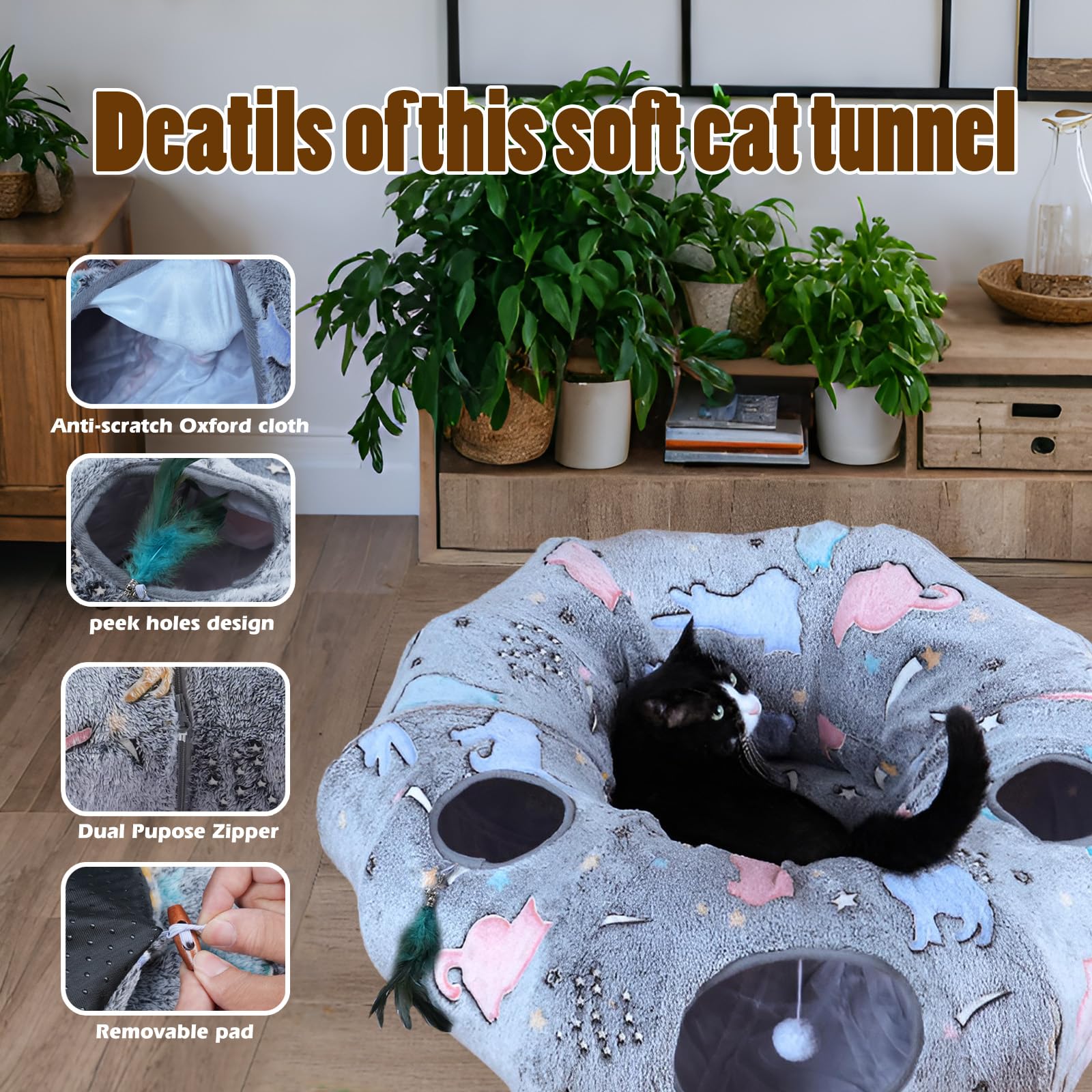 FORMYCATIE Cat Tunnel Bed easy-clean fabric for quick maintenance with a damp cloth.