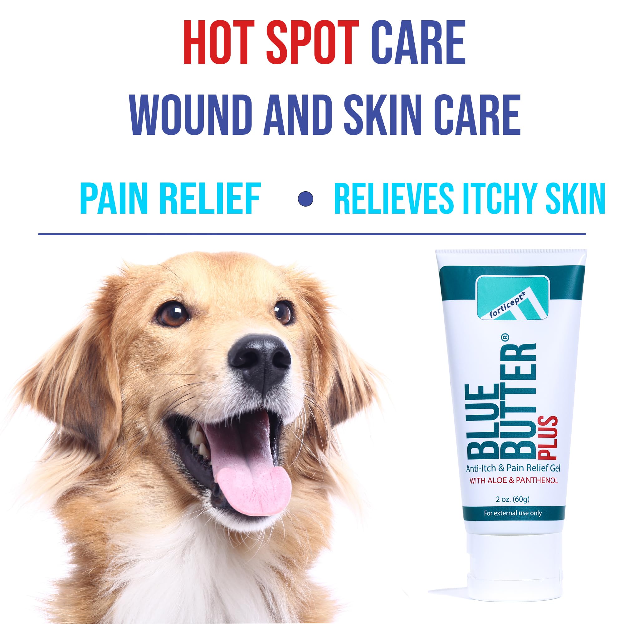 Forticept Blue Butter Plus daily skin care moisturizing benefits for pets.