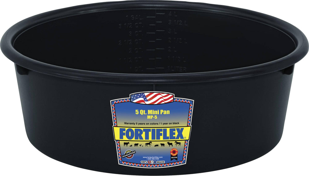Fortiflex mini feed pan for dogs and horses, durable outdoor feeding and watering option.