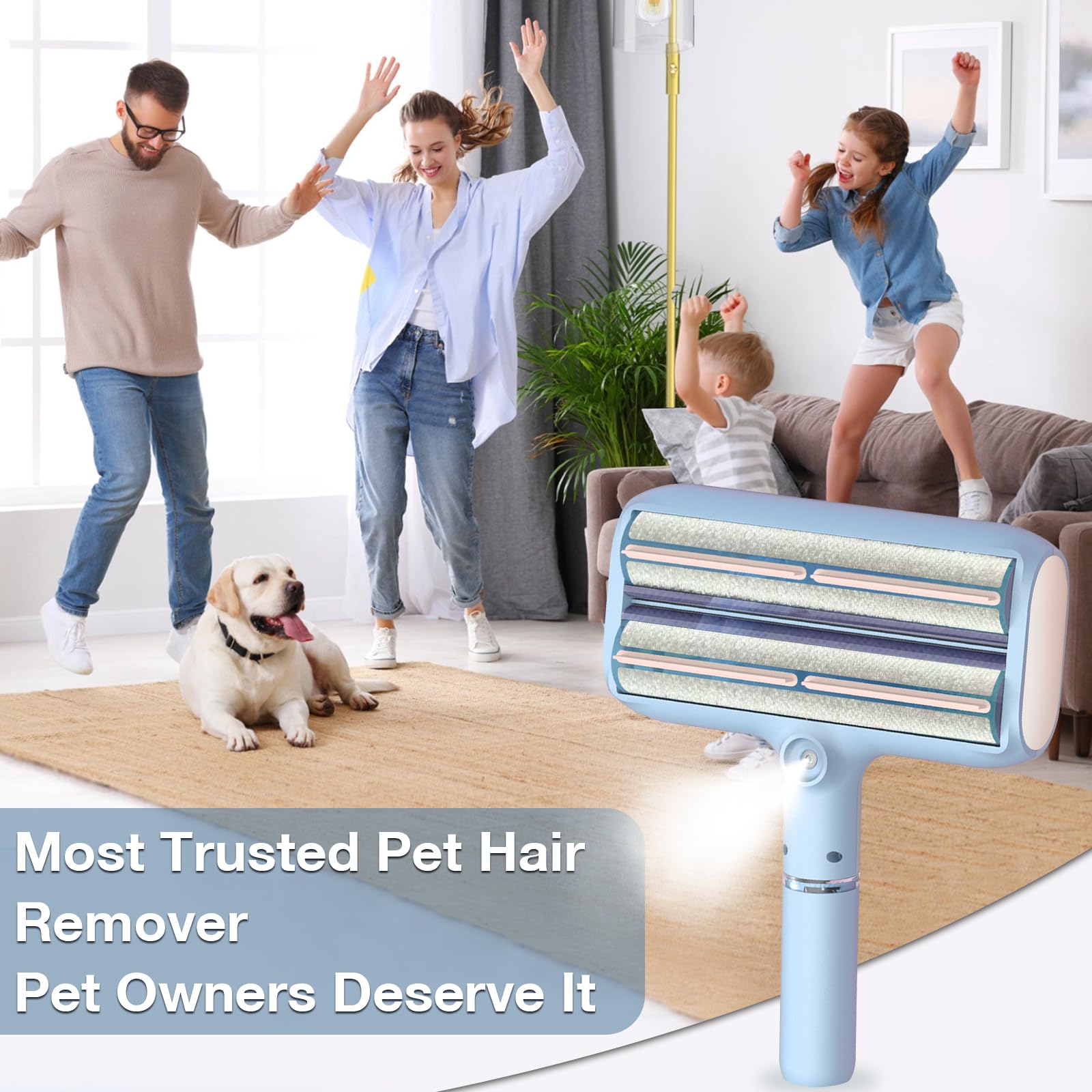 FortuneALL Pet Hair Remover with spray function in use for fur pickup