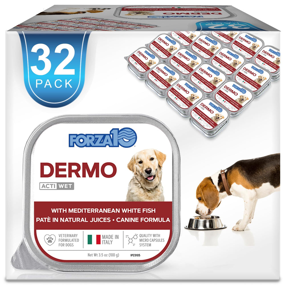 Forza10 wet dog food salmon cans 32-pack supporting balanced meals.