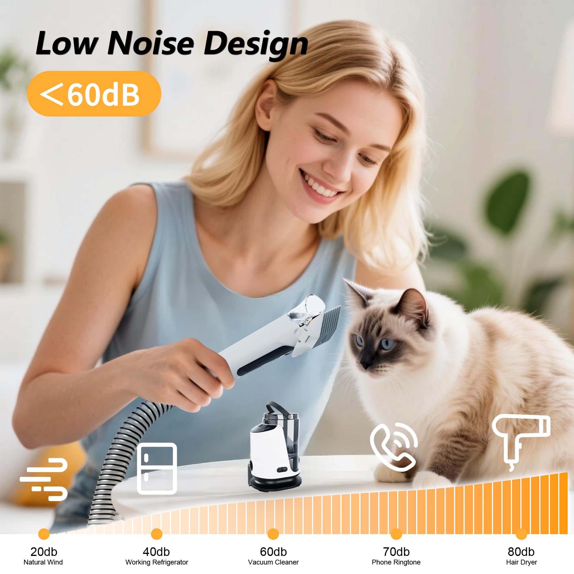 FOTING 12000Pa suction power pulls hair and debris during grooming.