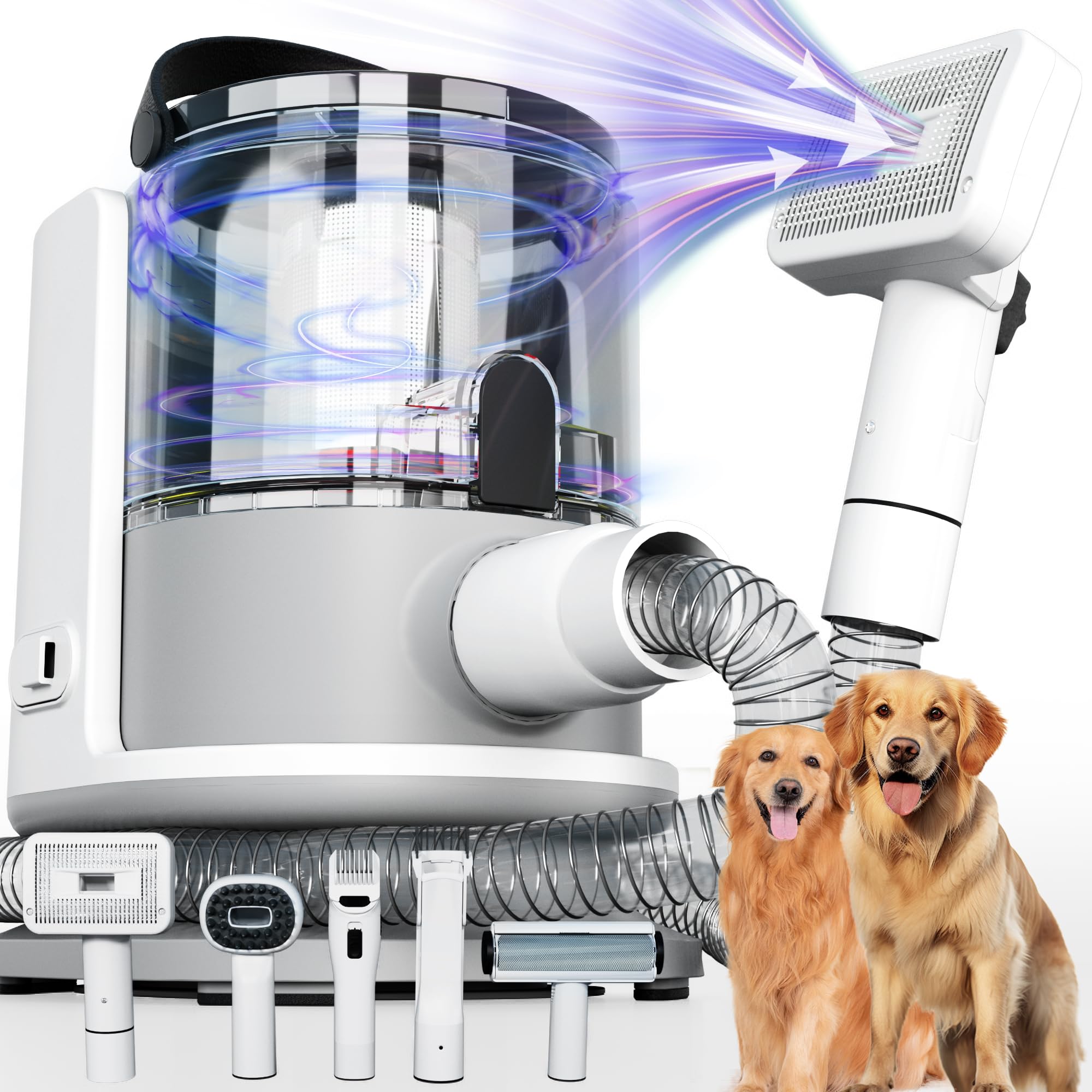 FOTING 5-in-1 dog grooming vacuum assembly showing all-in-one setup