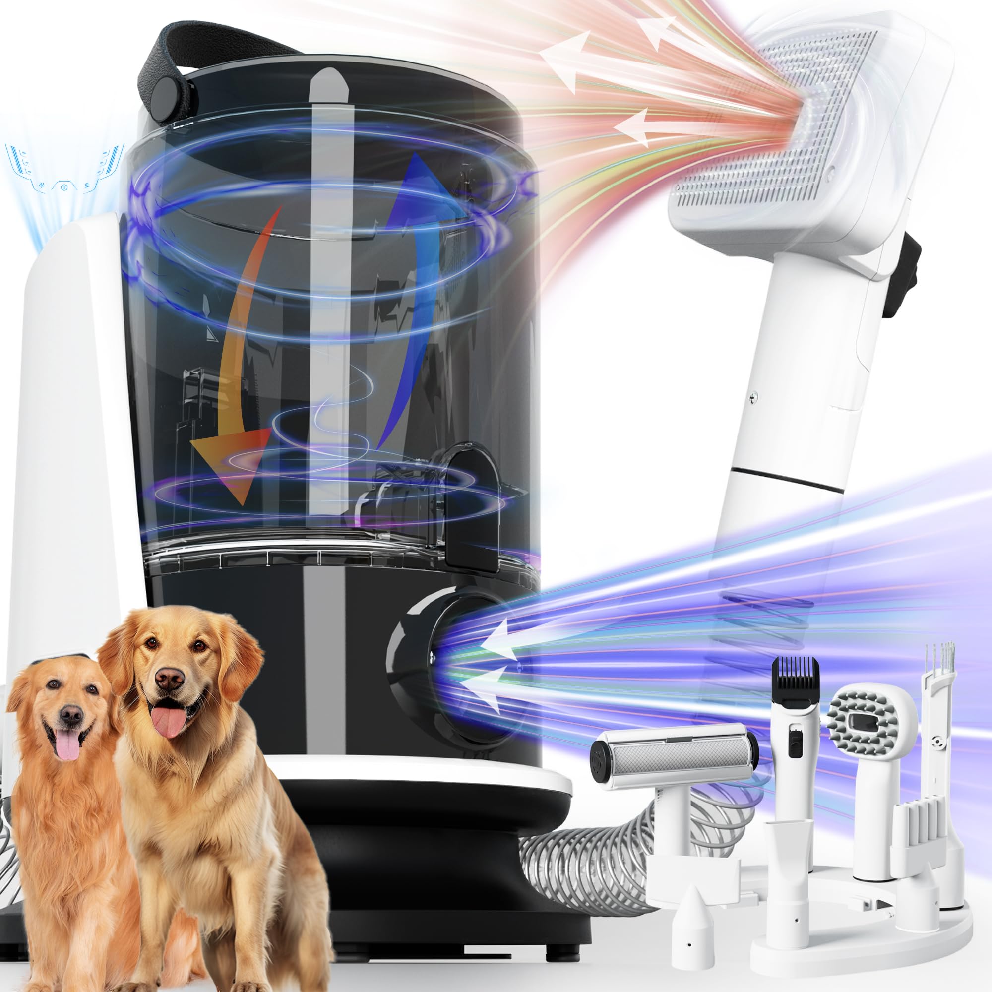 FOTING 8-in-1 dog grooming vacuum kit demonstrates an all-in-one home grooming solution.
