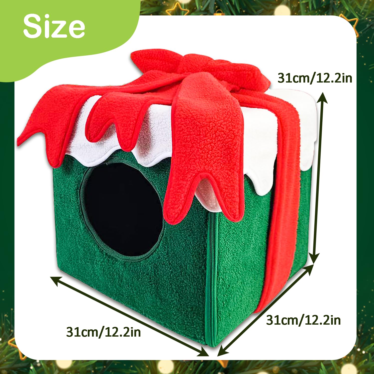 Fotneon Christmas Cat House soft fabric closeup shows plush comfort and warmth for felines.
